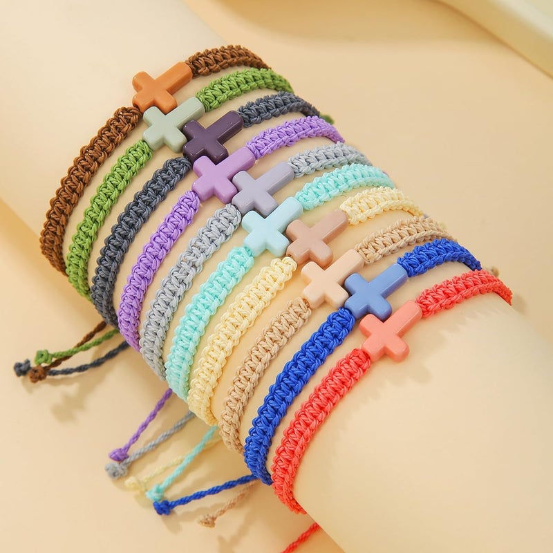 SCRDPRAD Adjustable Handmade Cross Braided Rope Bracelet for Christian Colorful Matching Couple Charm Jewelry Inspirational Religious Woven Bracelet Birthday Easter Thanksgiving Christmas Gifts - Image 2
